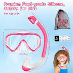 Vvinca Snorkeling Gear for Kids Dry Top Kids Snorkel Set for Boys Girls Junior Youth Children Age 4-14 Swim Goggles with Nose Cover Anti-Fog Panoramic View Adjustable Elastic Diving Mask and Snorkel