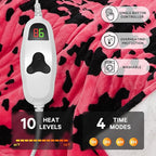 Cow Print Electric Heated Blanket King Size,90X100 Pink Heating Blanket King With Dual Control&Timer&10 Heat Levels,Highland Cow Decor Fleece Sherpa Blankets Warmer Gifts for Bed Women Adults,ETL