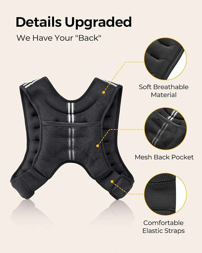 PACEARTH Weighted Vest,4lb/6lb/10lb/12lb/16lb/20lb/25lb/30lb Weight Vest with Reflective Stripe, Body Weight Vests Adjustable for Men, Women Workout, Strength Training, Running, Walking, Jogging