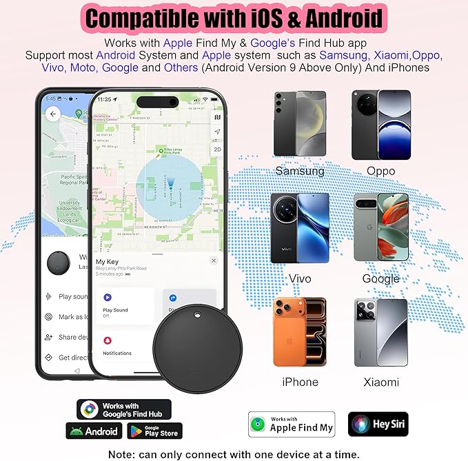 Tracker Smart Tags Android & iOS-2 Packs,Dual System Bluetooth Air Luggag Tracker Keys Finder/Item Locator Work with Apple Find My (iOS)&Google's Find Hub(Android) for Key,Backpack,Luggage Black