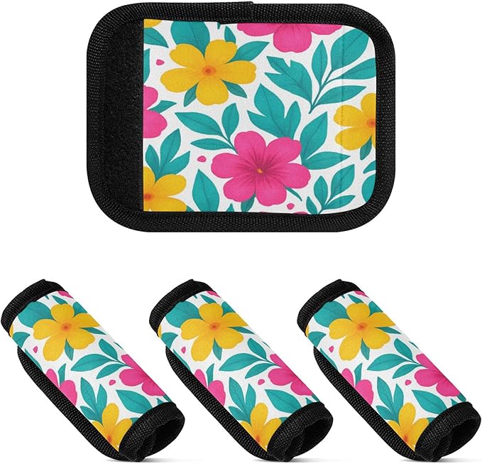 2 Pack Flowers Luggage Handle Wrap, Detachable Luggage Tag, Neoprene Suitcase Wrap with Comfort Grip & Bright Identifier for Suitcase, Travel Bag, Sports Bag