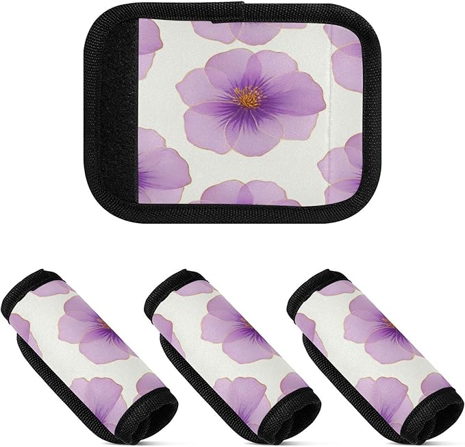 2 Pack Purple Flower Luggage Handle Wrap, Detachable Luggage Tag, Neoprene Suitcase Wrap with Comfort Grip & Bright Identifier for Suitcase, Travel Bag, Sports Bag