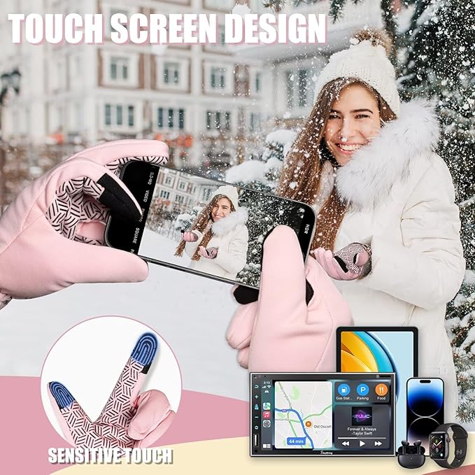 Pixel Panda Winter Gloves for Men Women Warm Touchscreen Gloves for Cold Weather Thin Water-Resistant Windproof Non-Slip Gloves for Cycling, Driving, Running, Hiking