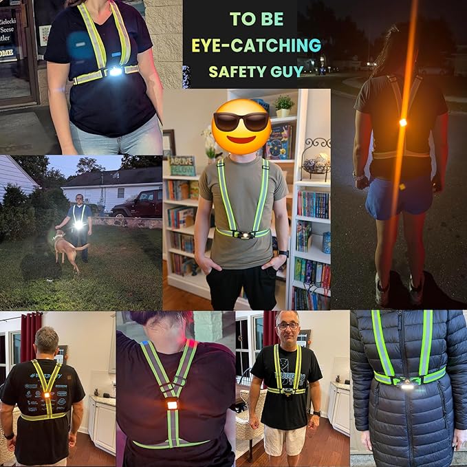 Reflective Vest with LED Light, Running Lights for Runners Back Warning Light, High Visibility Running Gear with USB Charging for Walking Cycling, Adjustable for Men Women Kids