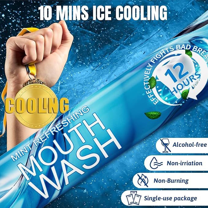 Portable Travel Size Mouthwash Packets - Mini Mint Mouthwash for Adults, Alcohol & Fluoride-Free, Freshens Breath for 12 Hours, Perfect for Date, Office, or Travel (Pack of 20)