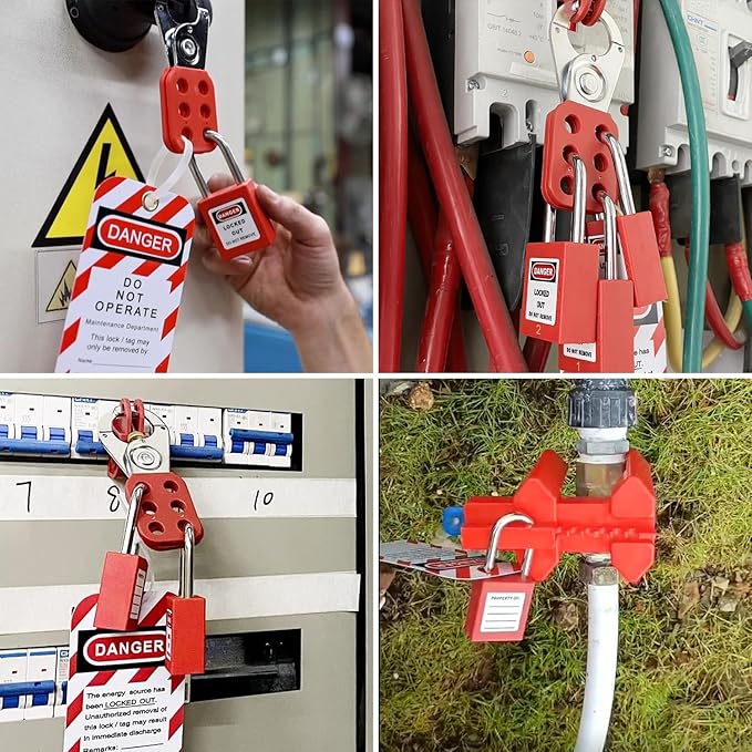 SAFBY 4-in-1 Lockout Tagout (Loto) Kit–Complete OSHA Safety Group Lock Out Hasps, Tag Out for Kits Station Electrical (4 Kits in 1)