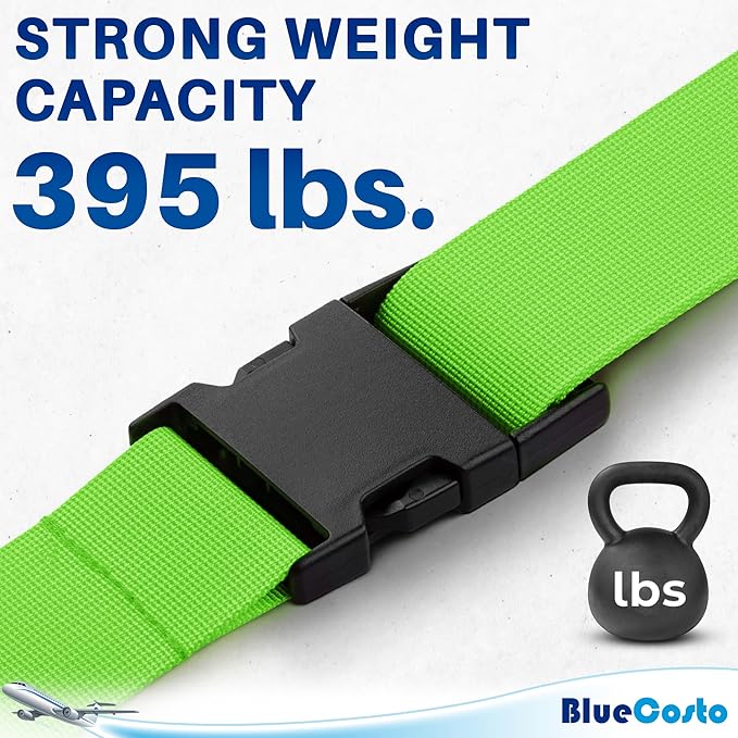 Luggage Straps for Suitcases - TSA Approved - Neon Green, 20 PK - Bulk Multipack Premium Nylon Belts for Suitcase, Briefcase & Travel Bag - Adjustable Strap Length 46" - 78"