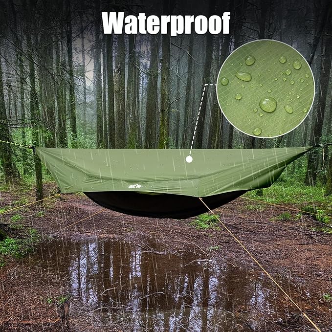 Night Cat Camping Hammock Tent: Lightweight Portable 4 in 1 Hammock with Rain Tarp and Mosquito Net for Hiking Jungle Outdoor