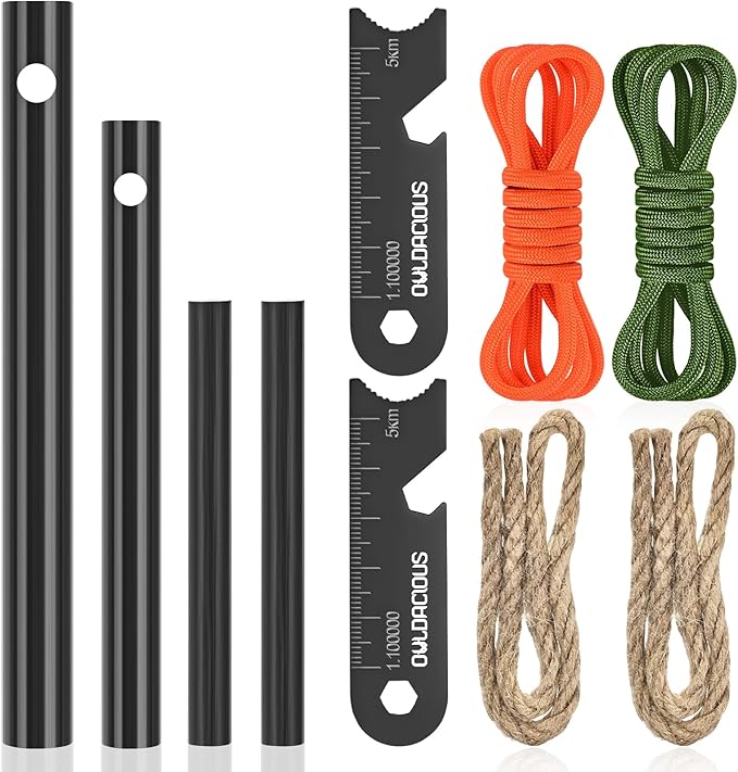 Fire Starter Survival Kit – 4 Ferro Rods (4", 3.2", 2×2.4"), 2 Strikers, 2 Tinder Wicks (13" Each), and 2 Paracords (40“ Each). Flint and Steel Emergency Tool.