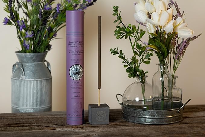 Nantucket Spider Mosquito Sticks and Holder | Mosquito Repellent Sticks 14 Pack and Holder | Repels Mosquitoes & Flies | Long Lasting | Meadow Scent