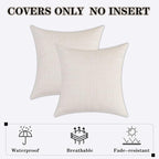 Kevin Textile Pack of 2 Decorative Outdoor Waterproof Pillow Covers Garden Cushion Sham Throw Pillowcase Shell for Patio Tent Couch 20x20 Inch Light Beige