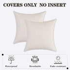 Kevin Textile Pack of 2 Outdoor Waterproof Throw Pillow Covers Decorative Farmhouse Checkered Square Solid Cushion Cases for Patio Garden Porch Sofa Light Beige 18x18 inch