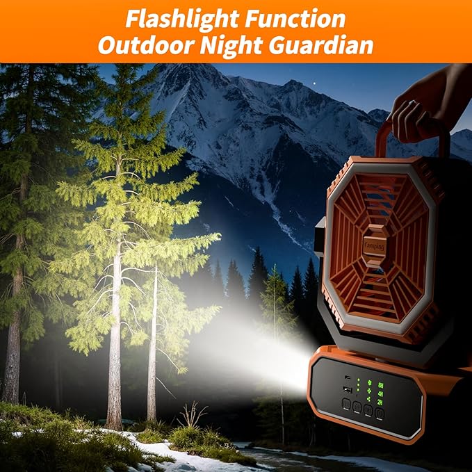 VVU&CCO Portable Fan for Camping with LED Lantern,20000mAh Rechargeable Battery,65H Runtime,USB-C Fast Charging, 3 Speeds - Cordless Desk Fan for Travel Home Office Tent Desk