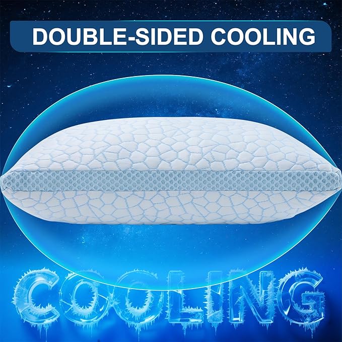 QUTOOL Enhanced Cooling Pillows for Sleeping, Shredded Memory Foam Pillows 2 Pack, Bed Pillows Queen Size Set of 2, Support Yet Soft Pillow for Side, Back Sleepers