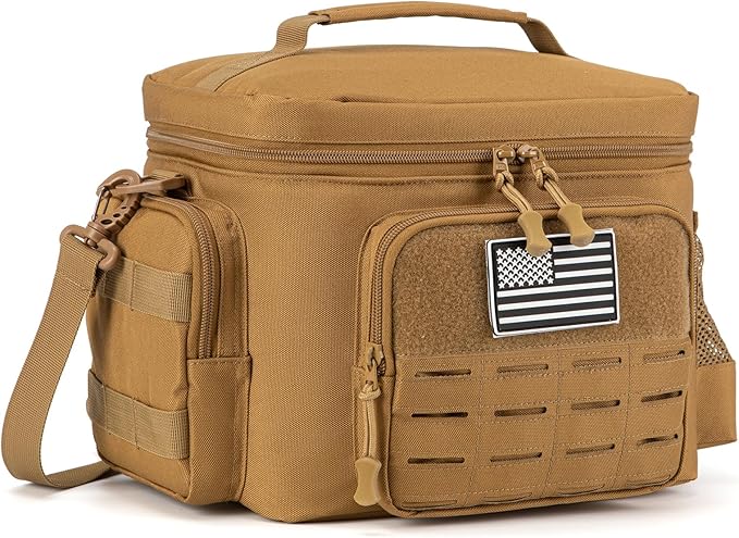 QT&QY Tactical Lunch Bag for mens Military heavy duty lunch box work Leakproof insulated Durable Thermal Cooler Bag for Adult Meal for Office Camping Picnic Pail MOLLE Webbing Khaki