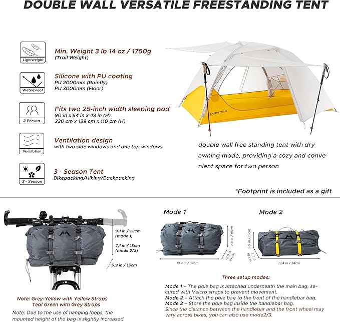 Wander Hawk 2-Person Backpacking Tent, Lightweight 2 Person Tent for Bikepacking Backpacking Camping & Hiking