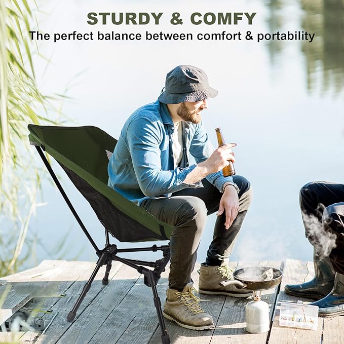 MINGPINHUIUS Portable Camping Chair Backpacking Chair: Ultra Light Height Adjustable Foldable Outdoor Chair Setup in Fast Upgraded Aluminum Frames for Picnic Festival Outside Travel (Military Green)