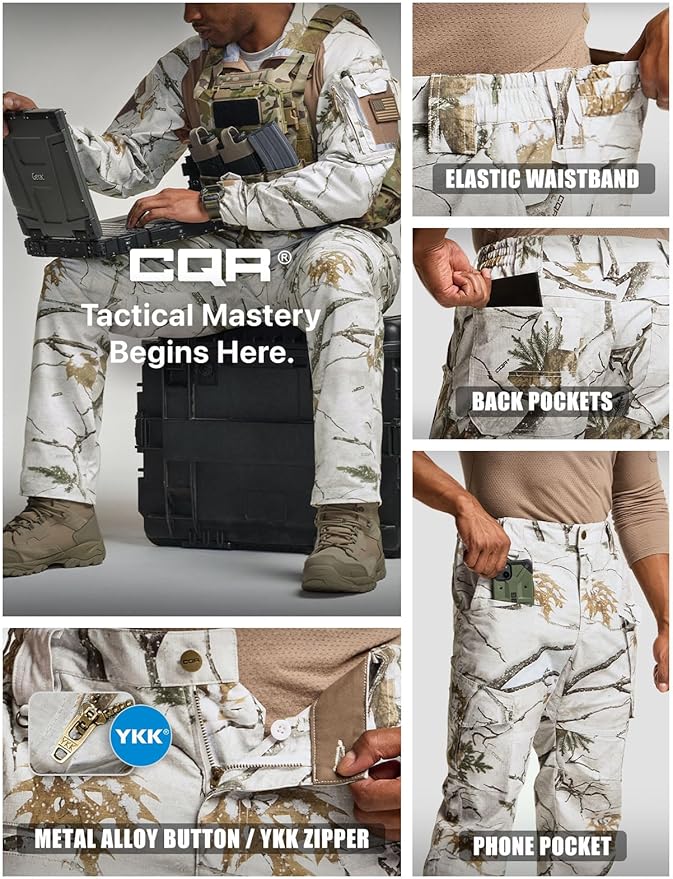 CQR Men's Flex Ripstop Tactical Pants, Water Resistant Stretch Cargo Pants, Lightweight EDC Hiking Work Pants