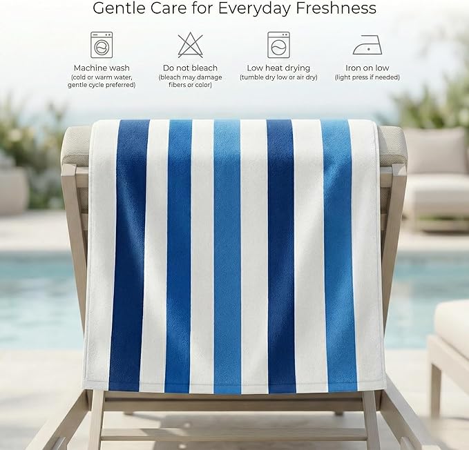 Premium Velour Cabana Beach Towel 4 Pack, 30” x 60” Soft Plush Cotton Pool Towel, Absorbent Quick Dry Towel for Beach and Pool (Riviera Stripe)
