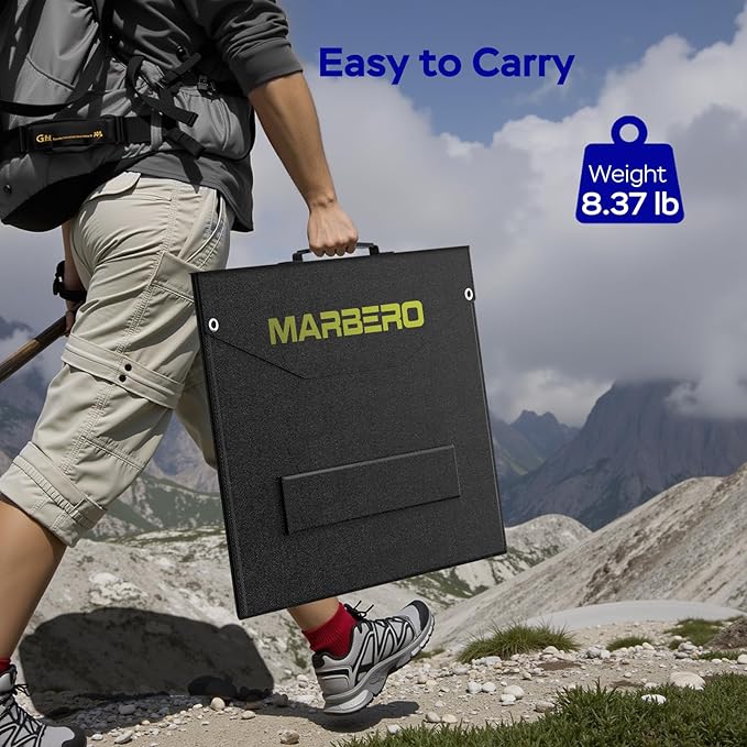 MARBERO 100W Portable Solar Panel 100 Watt Foldable Solar Panel Charger for Power Station, USB/DC Devices 18V Output(10 Connectors) >23% High Efficiency IP68 Waterproof for Camping Outdoor RV Cloudy