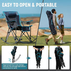 FUNDANGO Rocking Camping Chair, 2 Pack High Mesh Back Portable Folding Camp Chairs with Pillows, Cup Holder and Carry Bag for Lawn Patio Garden Outdoor Supports 300 Lbs (Black/Blue)