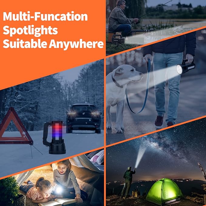 Superbright Handheld LED Spotlight Flashlight Powerful Searchlight USB Rechargeable Lantern with Power Bank Function Portable Camping Emergency Light (Yellow Light)