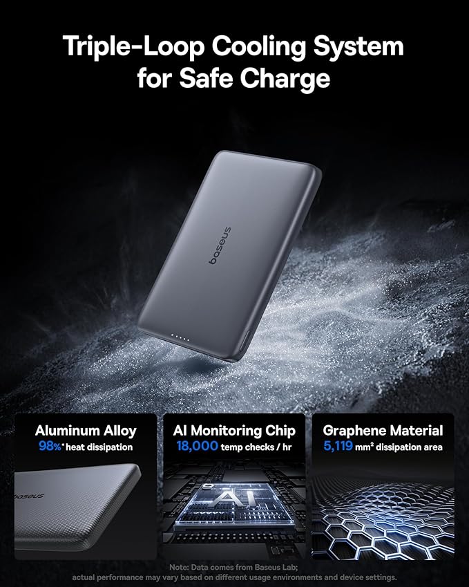 Baseus Picogo Magsafe Portable Charger, Qi2 15W 0.5" Ultra Slim 10000mAh Wireless Power Bank, Bundle with Power Bank Fast Charging 67W, 10000mAh Small Portable Charger Built-in Dual USB C Cable