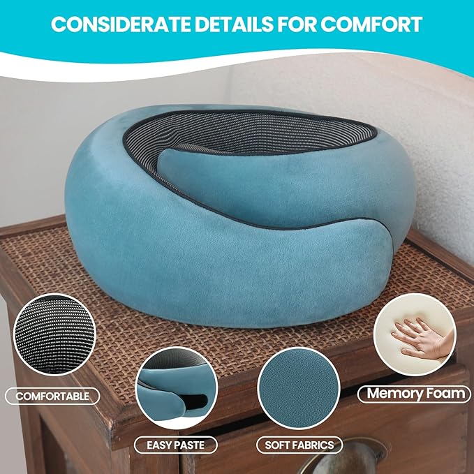 Travel Pillow uses Memory Foam to Support Neck Comfort, car Travel, Compact,Airplane Sleep Pillow Peacock Blue