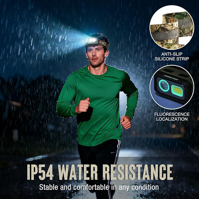 Mossy Oak 600 Lumens LED Headlamp, Dual Power Source, Motion Sensor Head Lamp with Magnetic Base, Stepless Dimming, Memory Mode for Camping, Running, Hiking