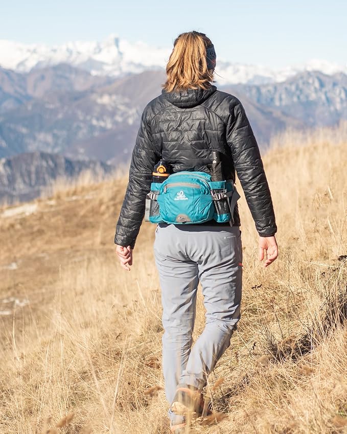 WATERFLY Fanny Pack Waist Bag: Fannie Pack 2 Water Bottle Holders Lumbar Belt Hiking Walking Running Jogging Camping Large Woman Man (Bottle Not Included)