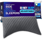 Sidney Sleep Bed Pillow for Side and Back Sleepers - Adjustable Filling - Memory Foam Pillow for Neck and Shoulder Pain - Customizable Loft - Queen Size - Additional Foam Bag Included (Grey)