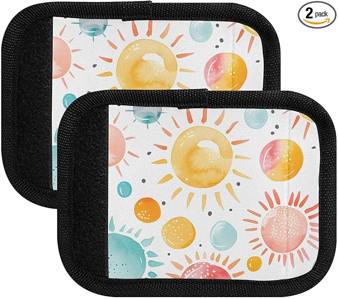Sun Watercolor Paint Luggage Handle Wrap for Suitcase Luggage Tags Handle Covers Identifiers Soft Decorations Travel Accessories 2 Pack