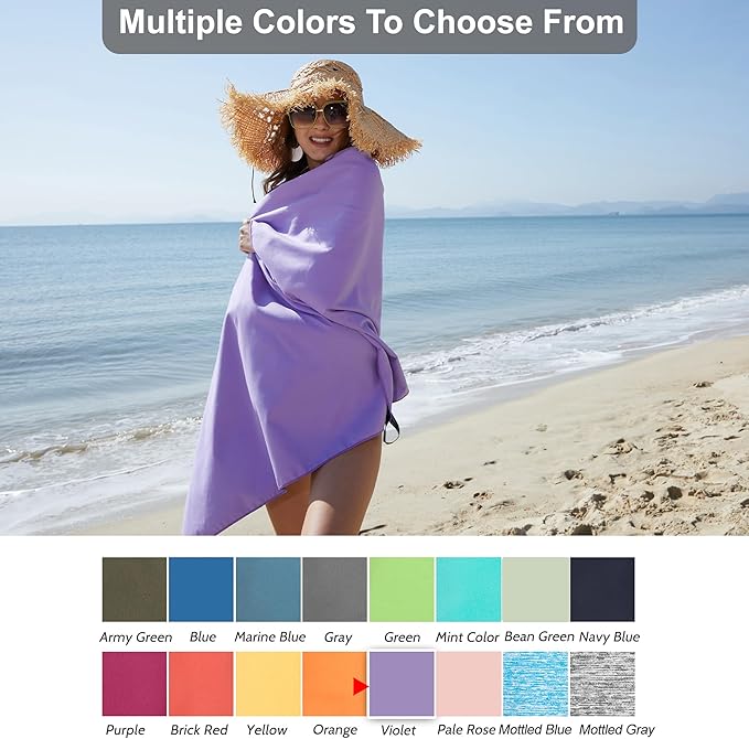 Rainleaf 2 Pack Microfiber Quick Dry Travel Towel, Super Absorbent Ultra Compact Lightweight Camping Towel for Gym, Hiking, Pool, Yoga - Violet