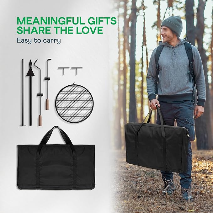 IDZO Swivel Campfire Grill – Heavy Duty Fire Pit Grill Grate, 360° Adjustable Steel Cooking Rack for Open Fire, Portable Outdoor BBQ Campfire Grate for Camping, Hiking, Backyard & Survival Cooking