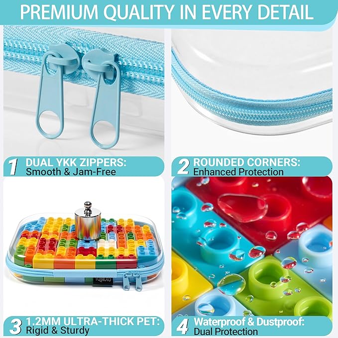 YQBRAO 3-Pack Clear Hard Shell Zipper Case - Blue Edition, 1.2mm Heavy-Duty Crush-Proof Travel Makeup Bag, TSA Approved Clear Zipper Pouches, Rigid Diaper Bag Organizer for Tech & Daily Essentials