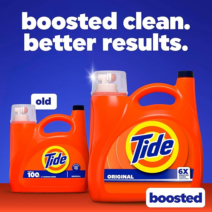 Tide Liquid Laundry Detergent, Original Scent, 125 fl oz, 100 Loads, Boosted Clean Even in Cold Water with Concentrated Washing Soap