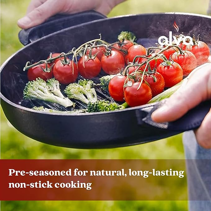 Alva Nori 11" Pre-Seasoned Cast Iron Grill Pan – PFAS, PFOA & PTFE-Free Nonstick – Lightweight, Easy to Clean – All Stovetops & Oven Safe – Premium Black Griddle
