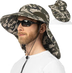 SUN CUBE Wide Brim Sun Hat with Neck Flap, UPF50+ Hiking Safari Fishing Hat for Men Women, Sun Protection Beach Hat