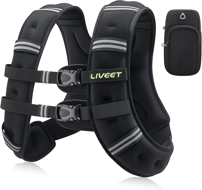 Weighted Vest Women with Pocket, 5 10 15 20 25 30 lbs Weighted Vest for Men, Weight Vest with Reflective Strips Adjustable Buckle Straps for Walking Running Strength Training Cardio Workout