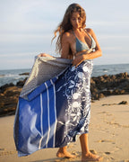 Quick Dry Towel Extra Large 78x35 Inch - Microfiber Beach Towel - Perfect for Beach, Travel, Swimming, Pool, Yoga, Hiking, Camping - Lightweight, Fast Drying, Compact for Adults (Blue Flower)