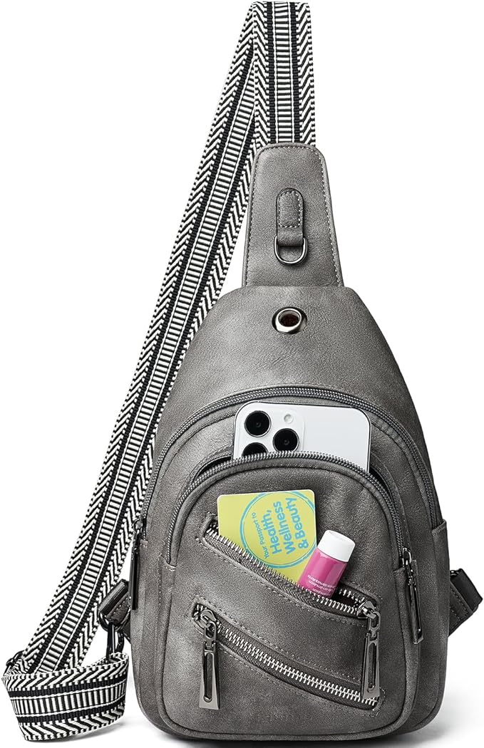 7L Sling Bag For Women Faux Leather Anti Theft Small Casual Daypack Backpack Fanny Pack Crossbody Chest Bags Purse Waterproof Dark Grey