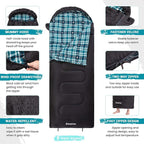 KingCamp Sleeping Bag for Adults, Cold Weather & Warm XL Big and Tall Flannel Sleeping Bags with Compression Sack Portable Waterproof Essentials Gear Accessories for Outdoor Camping