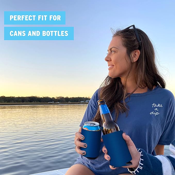 Blank Beer Can Cooler Sleeves (110-Pack) - Soft Insulated Coolies, HTV Friendly Koolies in Bulk for Cans & Bottles - Coolie Blanks for Vinyl Projects & Wedding Favors (Royal Blue)
