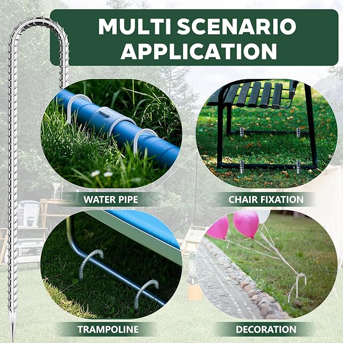 20 Pieces 12 Inch Long 5/16 Inch Diameter Rebar Tent Stakes Heavy Duty, Ground Anchors,Rebar Yard Fence Metal Lawn Bounce House Stakes Heavy Duty, Chain Link Fence J Hooks for Garden Wire Fencing
