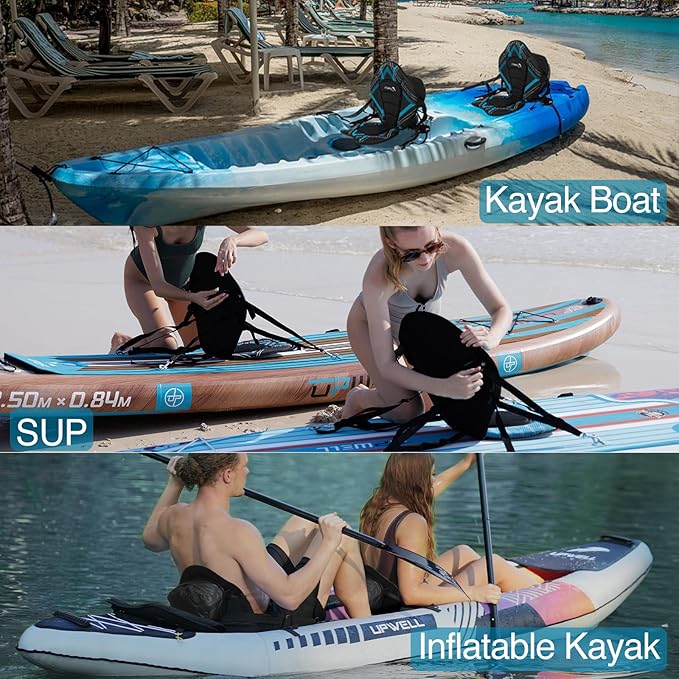 UPWELL Universal Kayak Seat with Detachable Storage Bag & 4 Adjustable Strap, Paddle Board Seat with Memory Foam Padded and Backrest for Kayak, Canoe, Sup