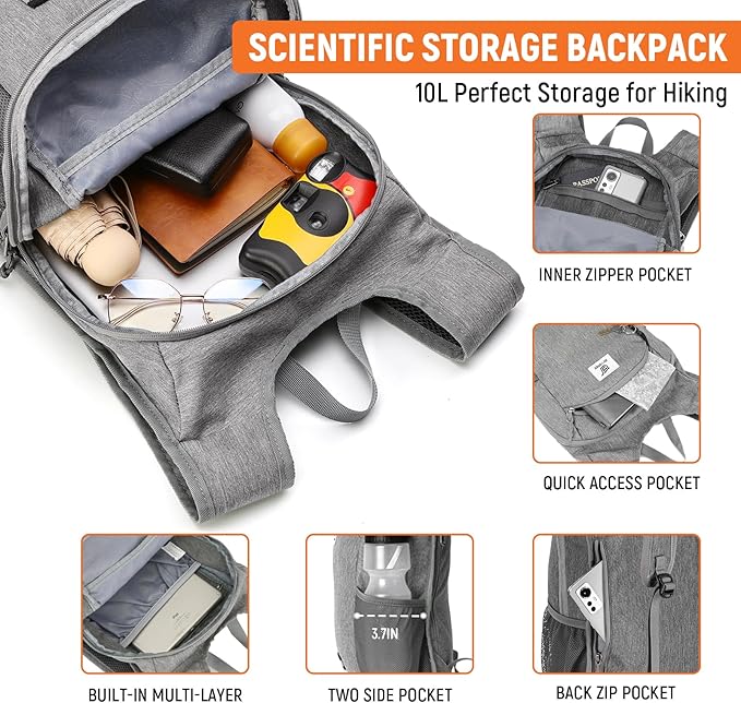 SKYSPER 10L Hiking Backpack, Foldable & Packable Lightweight Daypack for Travel, Collapsible Small Compact Hiking Backpack for Women & Men, Gray