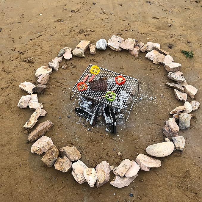 ZORMY 17" Large Folding Campfire Grill, 304 Stainless Steel Firepit Grill Grate, Heavy Duty Portable Camping Grill with Carrying Bag, Gas BBQ Grill Grate for Backpacking, Hiking, Picnics (Large)