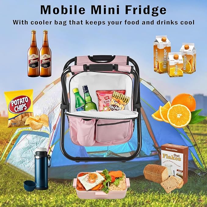 Kikerike Backpack Stool Cooler Chair Heavy Duty 400 LBS Max Load Portable Lightweight Stool Backpack Folding Fishing Cooler Seat for Camping Hunting Fishing