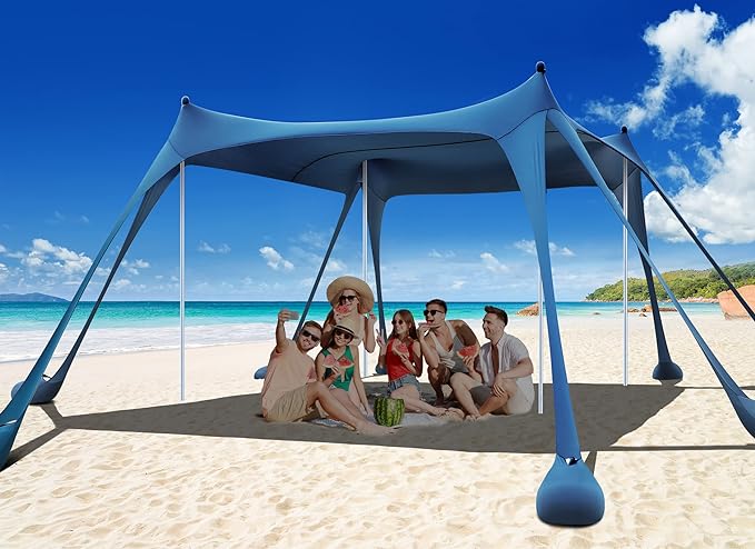 Osoeri Beach Tent, Camping Sun Shelter UPF50+ with 8 Sandbags, Sand Shovels, Ground Pegs & Stability Poles, Outdoor Shade Beach Canopy for Camping Trips, Fishing, Backyard Fun or Picnics