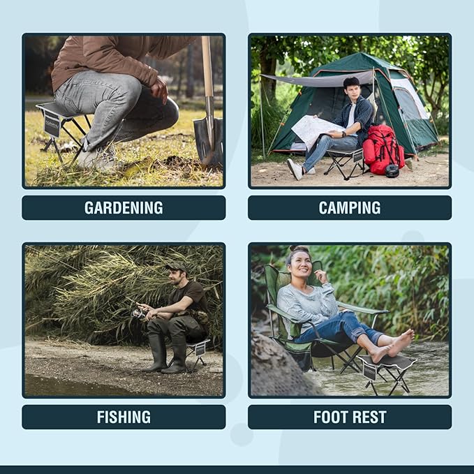 Portable Camping Stool 2-Pack & Carry Bags, Foldable Travel Seat or Retractable Foot Rest for Outdoors, Portable Folding Pop Up Stool Gift for Camping & Outdoors - Max Weight 320lbs